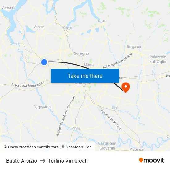 Busto Arsizio to Torlino Vimercati map