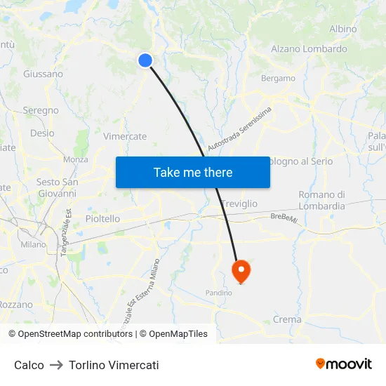 Calco to Torlino Vimercati map