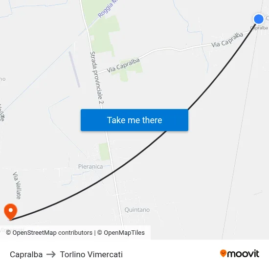 Capralba to Torlino Vimercati map