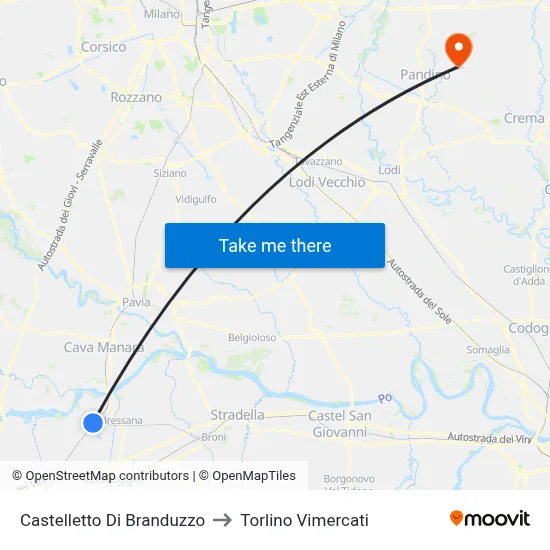 Castelletto di Branduzzo to Torlino Vimercati map