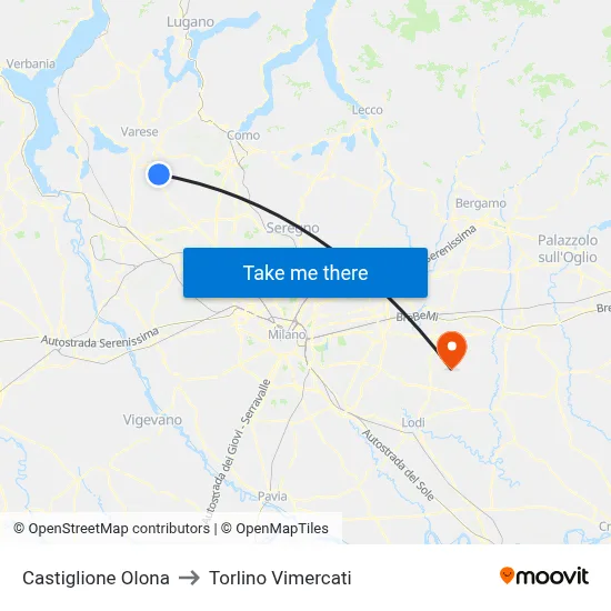 Castiglione Olona to Torlino Vimercati map