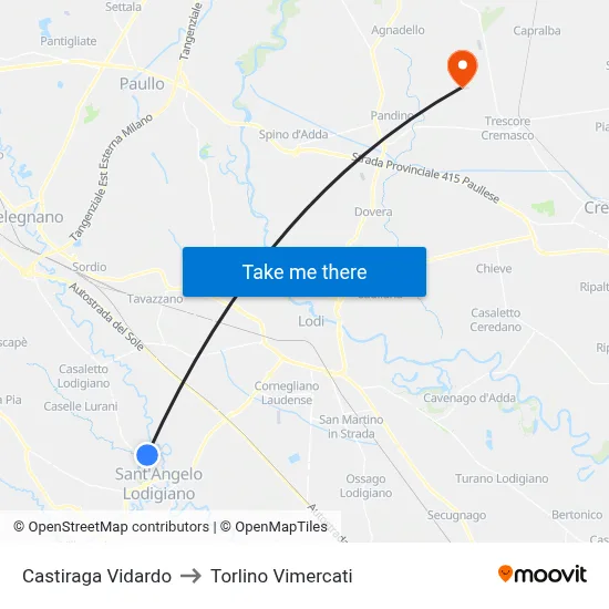 Castiraga Vidardo to Torlino Vimercati map