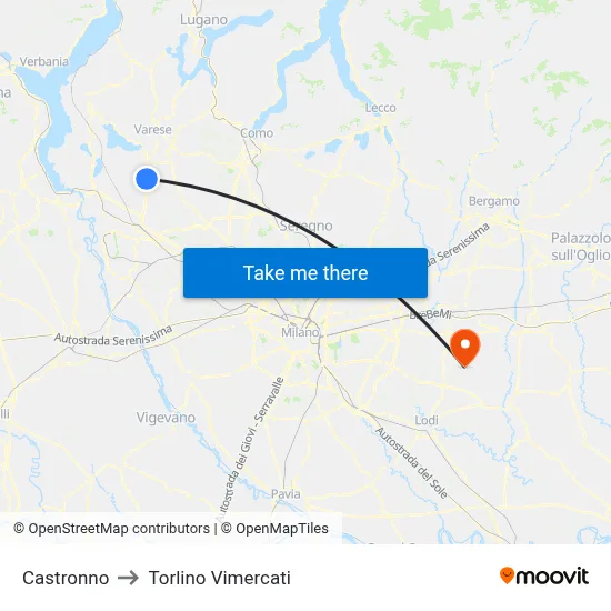 Castronno to Torlino Vimercati map