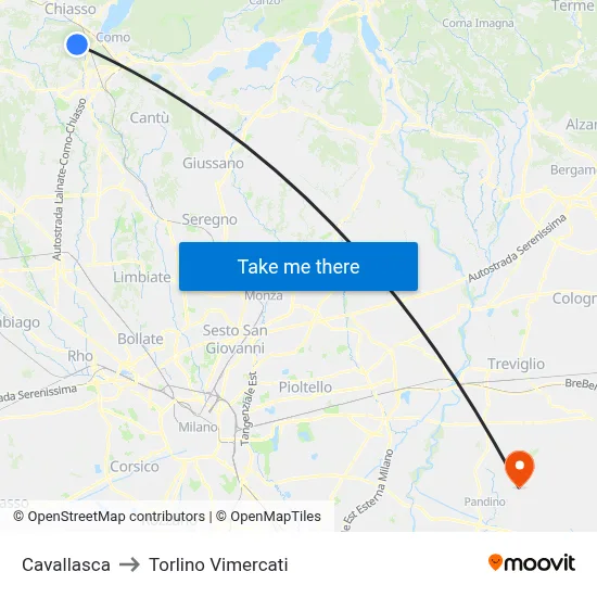 Cavallasca to Torlino Vimercati map
