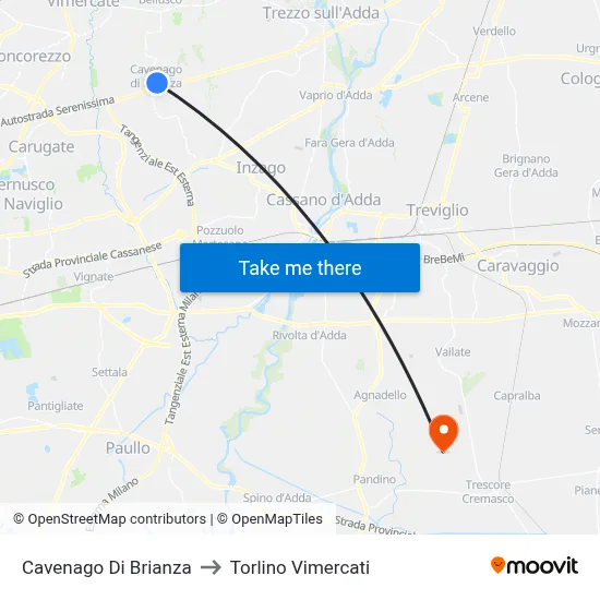 Cavenago Di Brianza to Torlino Vimercati map