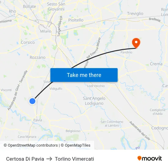 Certosa Di Pavia to Torlino Vimercati map