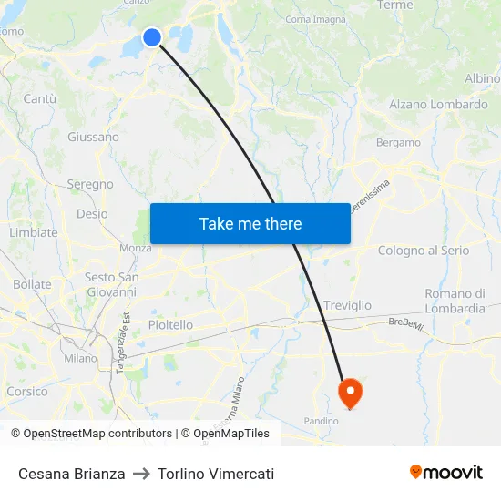 Cesana Brianza to Torlino Vimercati map