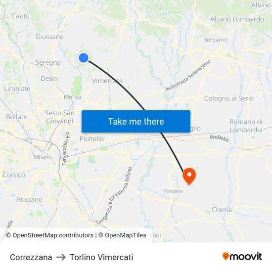 Correzzana to Torlino Vimercati map