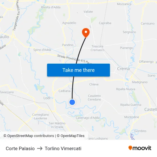 Corte Palasio to Torlino Vimercati map