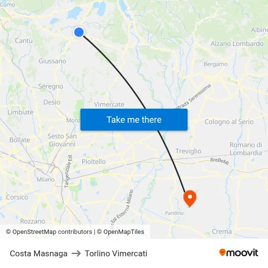 Costa Masnaga to Torlino Vimercati map