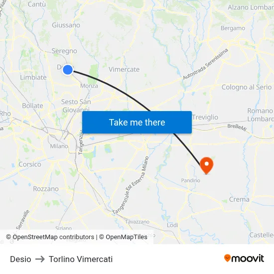 Desio to Torlino Vimercati map