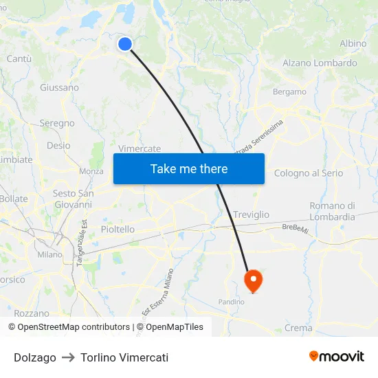 Dolzago to Torlino Vimercati map