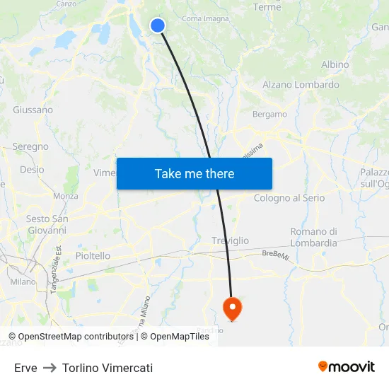 Erve to Torlino Vimercati map