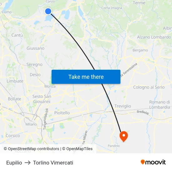 Eupilio to Torlino Vimercati map