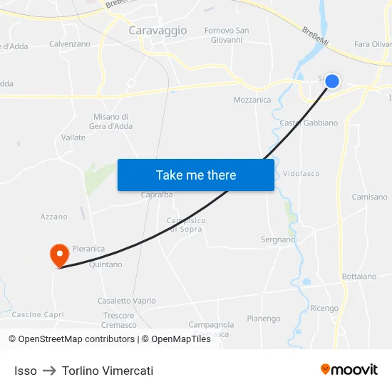 Isso to Torlino Vimercati map