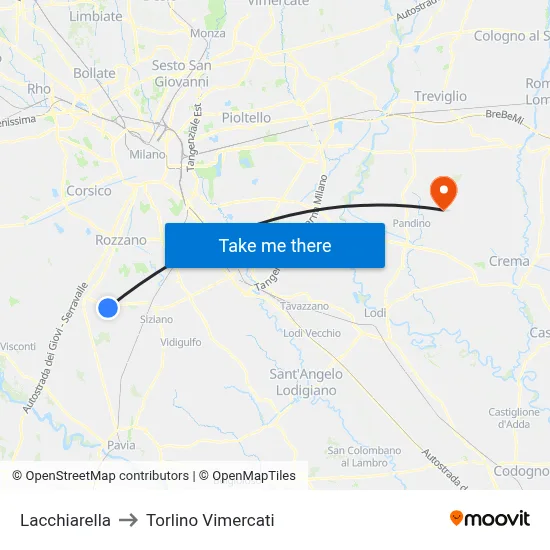 Lacchiarella to Torlino Vimercati map
