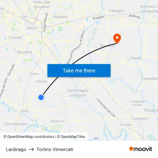 Lardirago to Torlino Vimercati map