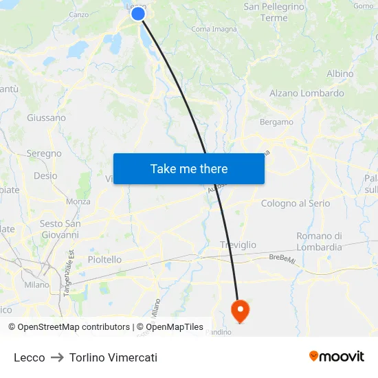 Lecco to Torlino Vimercati map