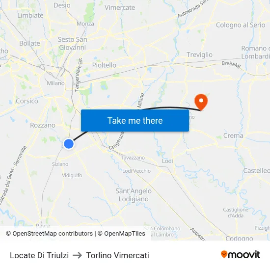 Locate di Triulzi to Torlino Vimercati map