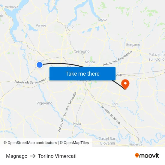 Magnago to Torlino Vimercati map