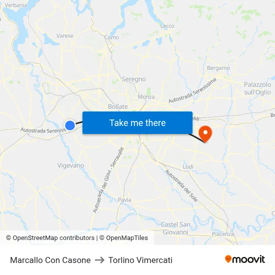 Marcallo con Casone to Torlino Vimercati map