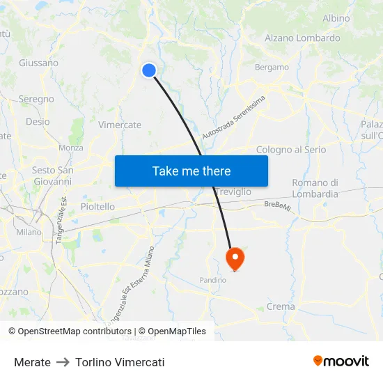 Merate to Torlino Vimercati map