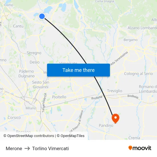Merone to Torlino Vimercati map