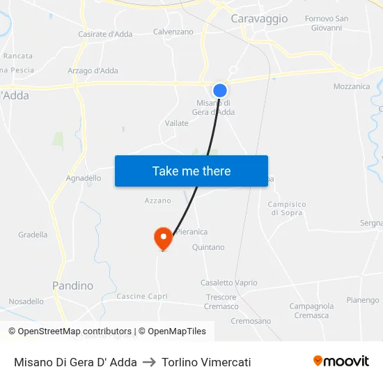 Misano di Gera d'Adda to Torlino Vimercati map