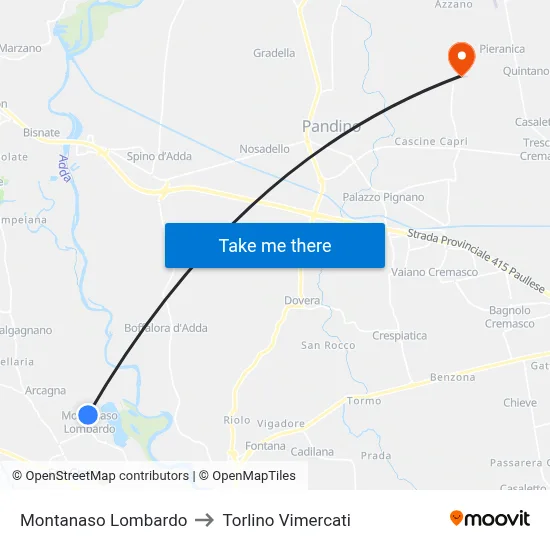 Montanaso Lombardo to Torlino Vimercati map