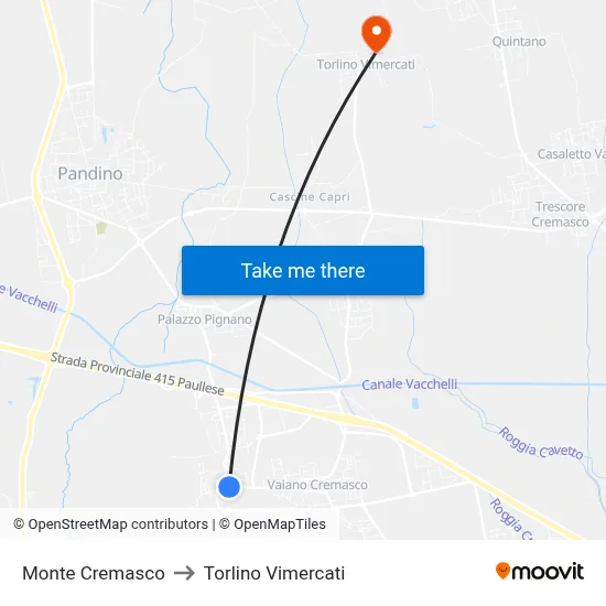 Monte Cremasco to Torlino Vimercati map