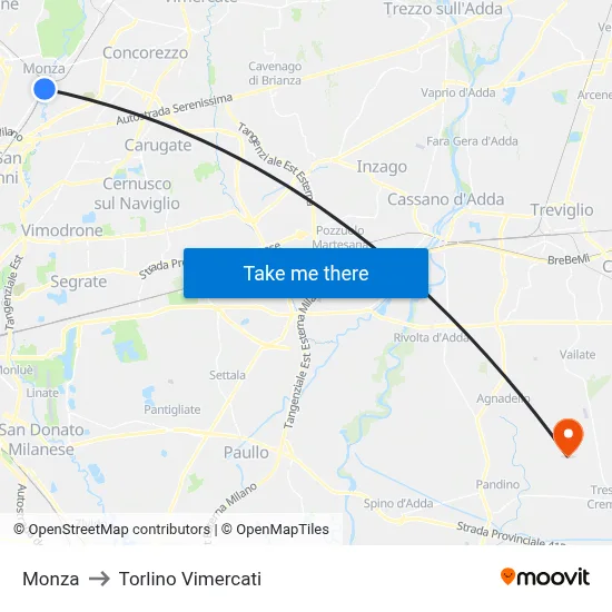 Monza to Torlino Vimercati map