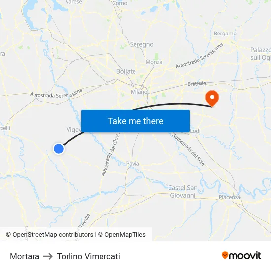 Mortara to Torlino Vimercati map