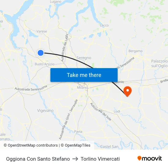 Oggiona Con Santo Stefano to Torlino Vimercati map