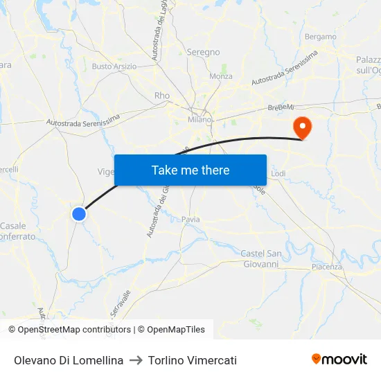 Olevano Di Lomellina to Torlino Vimercati map