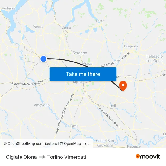 Olgiate Olona to Torlino Vimercati map