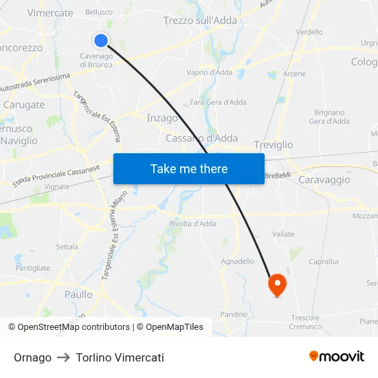 Ornago to Torlino Vimercati map
