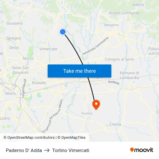 Paderno D' Adda to Torlino Vimercati map