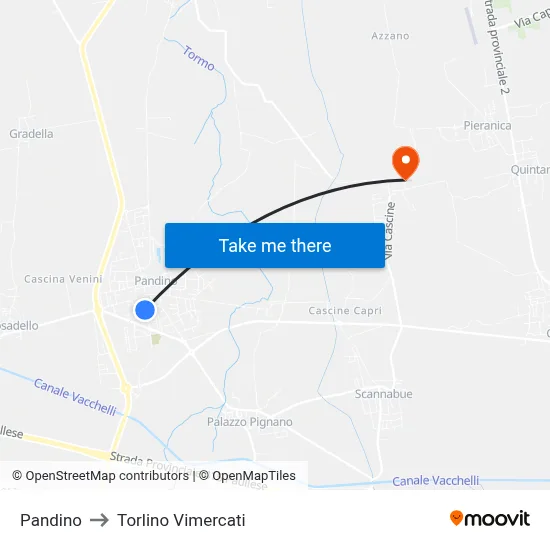 Pandino to Torlino Vimercati map