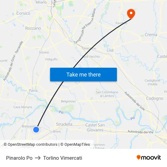 Pinarolo Po to Torlino Vimercati map
