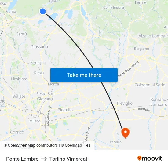 Ponte Lambro to Torlino Vimercati map