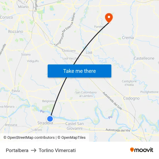 Portalbera to Torlino Vimercati map