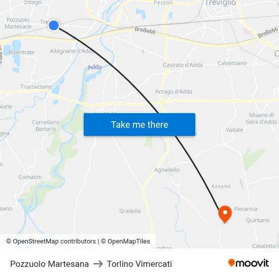 Pozzuolo Martesana to Torlino Vimercati map