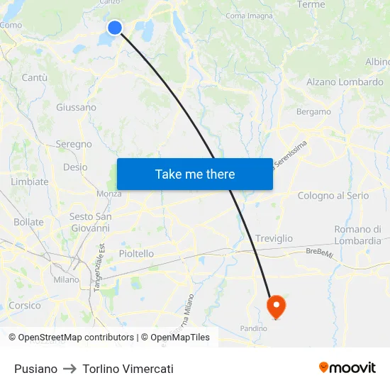 Pusiano to Torlino Vimercati map