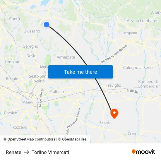 Renate to Torlino Vimercati map