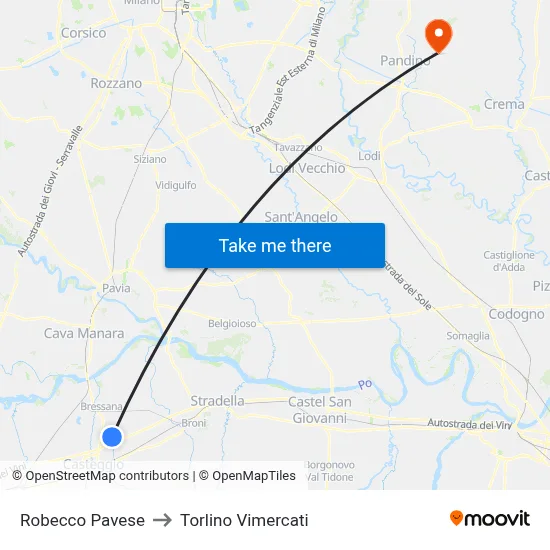 Robecco Pavese to Torlino Vimercati map