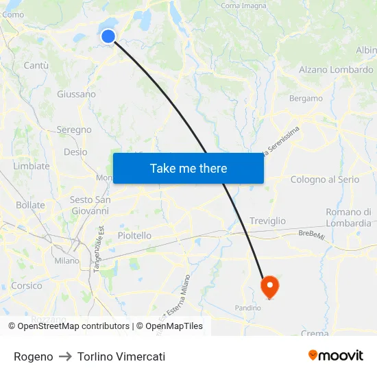 Rogeno to Torlino Vimercati map