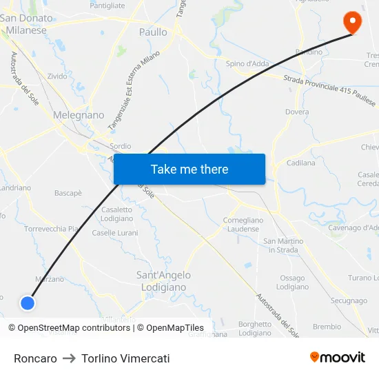 Roncaro to Torlino Vimercati map