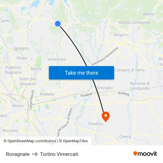 Rovagnate to Torlino Vimercati map