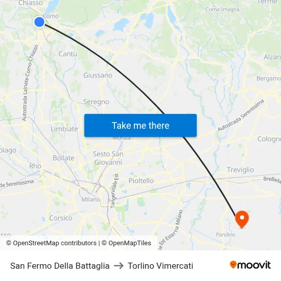 San Fermo Della Battaglia to Torlino Vimercati map