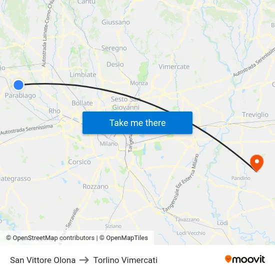 San Vittore Olona to Torlino Vimercati map